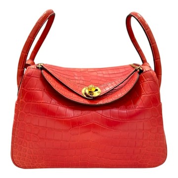 HERMES 點點鱷魚LINDY 26金釦/D5天竺葵紅/方框Q刻