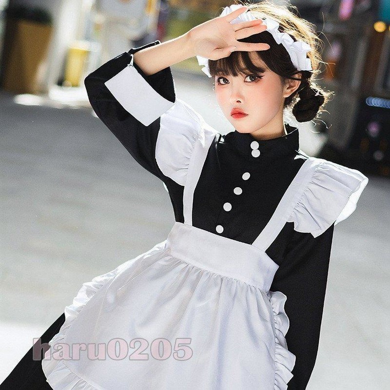 50%OFF! メイド服 ワンピース 黒赤 レディース コスプレ 膝丈 エプロン