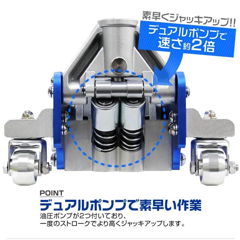 デュアルポンプ式 ガレージジャッキ フロアジャッキ 3t     グレー大切な車のメンテナンスにぜひ