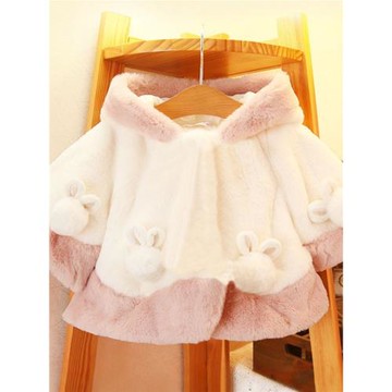 女寶寶毛毛斗篷秋冬季嬰兒防風衣貝兒披肩外出服兒童外套連帽加絨