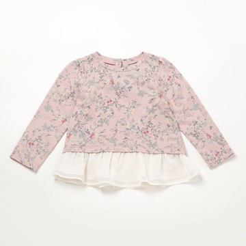 PIPPY公主風印花圓領棉質長袖上衣 粉