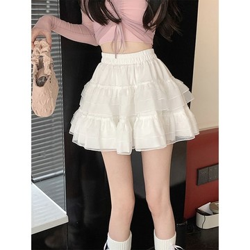2024【新款】蕾絲蛋糕裙子短裙夏季2024新款芭蕾風高腰白色網紗蓬