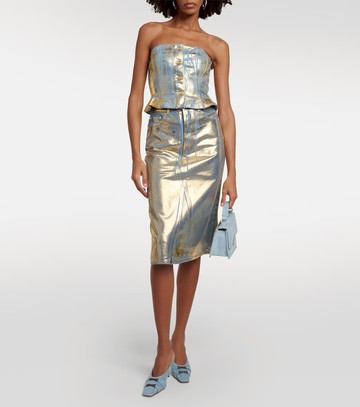 Ganni Gold-foiled denim tube top