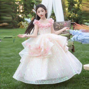 女童禮服輕奢小眾高端兒童生日公主裙花童小主持人鋼琴演奏演出服
