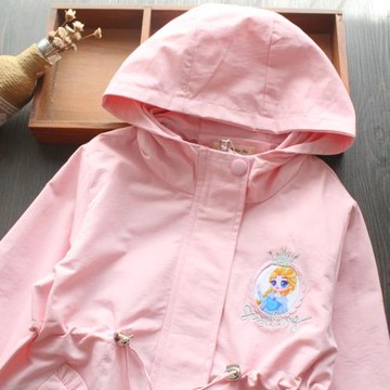 2025春季新款 可愛冰雪奇緣 女童艾莎公主收腰連帽風衣休閑外套