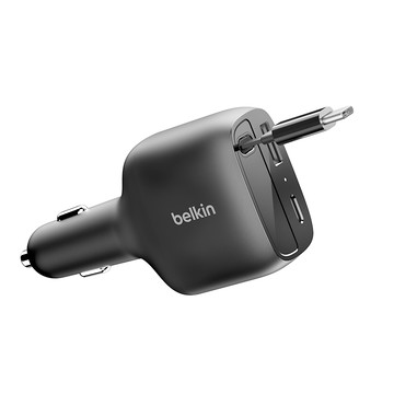 BELKIN BoostCharge 75W 自帶線車用充電器1C+1A+1伸縮TYPE-C線_伸縮線長75cm(CCC001fqBK)