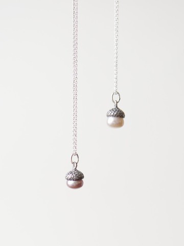 純銀單顆珍珠橡實松果項鍊