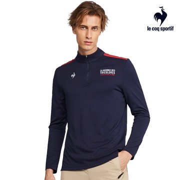 【LE COQ SPORTIF 法國公雞】網路獨家 男款藏青色環保、保暖、抗菌除臭、快乾法式經典長袖立領衫LOS21941