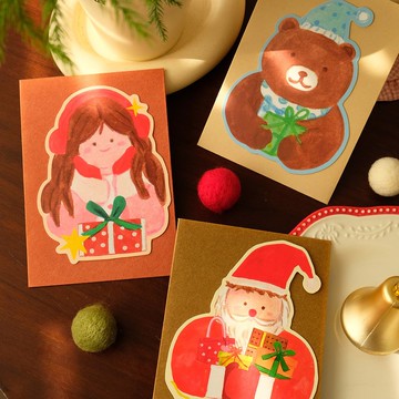 原創插畫耶誕聖誕小卡片異形祝福卡含信封節日聖誕樹花環姜餅人