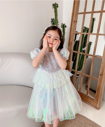 小女孩人魚公主裙女童連衣裙夏季新款寶寶蓬蓬裙兒童泡泡袖裙