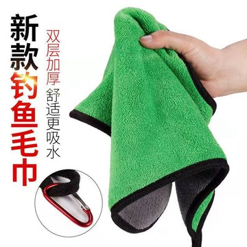珊瑚絨釣魚毛巾雙面加厚 抓魚毛巾超吸水帶登山扣 用途廣泛擦車毛巾耐磨不掉毛批發
