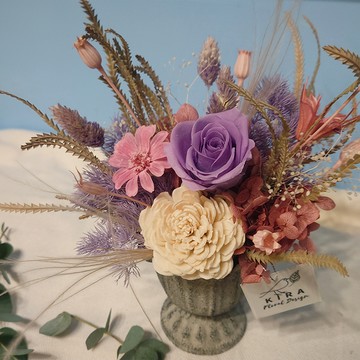 【KIRA與花花藝】法式浪漫優雅永生玫瑰盆花/神秘紫/生日禮物/情人節禮物送禮/永生花