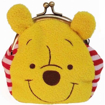 維尼頭型夾扣式絨毛零錢包 日貨 小包 pooh 正版授權J00010132