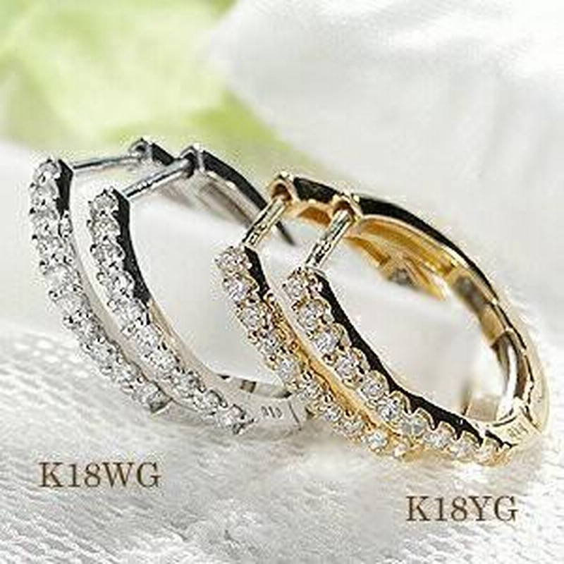 k18WG天然ダイヤモンドハートピアス0.3ct×2