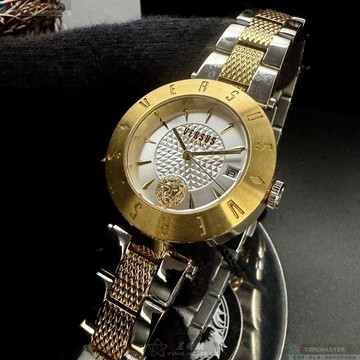 [星晴錶業]VERSUS VERSACE手錶,34mm,VV00404銀白色錶面金色錶殼金銀相間精鋼錶帶款