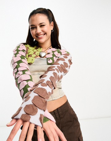 The Ragged Priest Y2K cropped cardigan in textured bubble knit-Multi