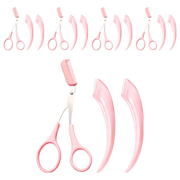 小麥購物 帶梳修眉剪刀組 帶梳眉剪12.5 x 5.2cm + 彎月修眉刀10.5cm 21g 2個  G631  5組