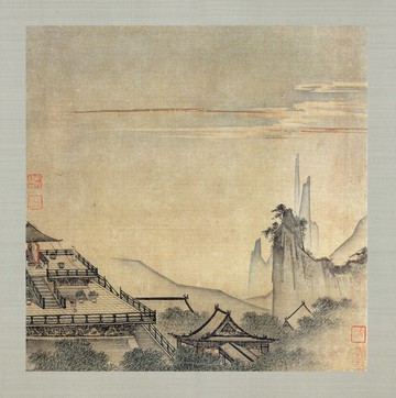 宋畫小品仿古畫名畫復制品宋馬遠雕臺望云圖山水畫國畫冊頁團扇