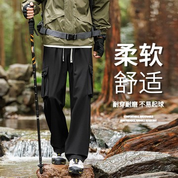 【HOT 本舖】男装25年新款大碼男士美式復古簡約大口袋潮工裝褲秋季防水直筒寬鬆闊腿休閒褲