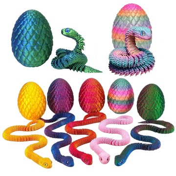 [Green party] 3D 列印蛇、蛇蛋內有蛇、3D 列印關節可動玩具、3D 列印動物套裝、兒童神秘玩具、成人辦公