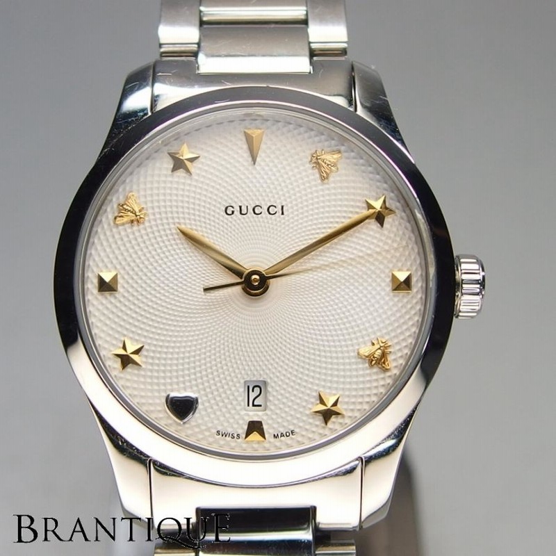 グッチ GUCCI Gタイムレス ビー 126.5 蜂 星 インデックス SS QZ デイト SWISS MADE レディース 腕時計  保証書/取説/コマ/箱付「18409」 | LINEショッピング