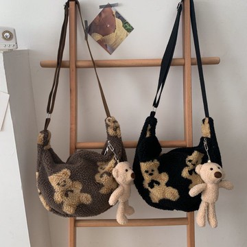 【Darling】ins網紅復古可愛毛絨單肩包女2020秋冬新款少女百搭斜跨百搭包包