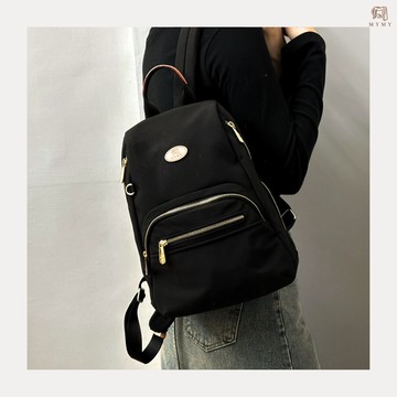 MYMY 雙側拉鍊防盜後背包 經典黑 尼龍/後背/防盜/防潑水/布包/後開式)