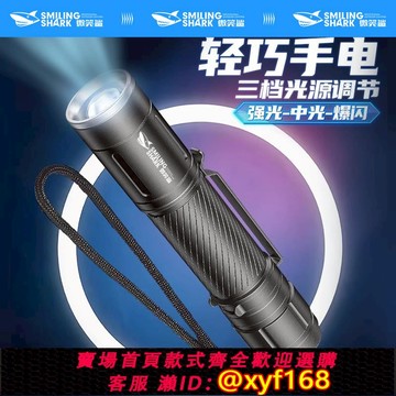 {可打統編 保固一年}微笑鯊強光遠射便捷式迷你手電筒戶外小型耐用超亮充電式家用激光