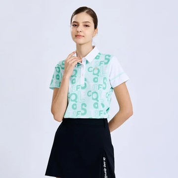 女款淺綠色吸汗速乾彈性防曬短袖POLO衫
