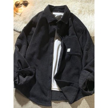 秋季燈芯絨ins男士襯衣寬松純色港風外套新款寬松外穿長袖襯衫男