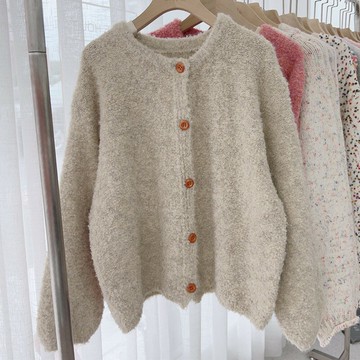 【巴黎精品】現貨+預購 針織外套長袖毛衣-純色圈圈紗軟糯短款女外套4色a1hj36