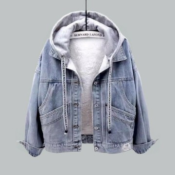 免運 最低價 牛仔短外套女 2023年秋冬季女裝新款短款韓版寬松加絨加厚牛仔短外套羊羔絨棉衣 快速出貨