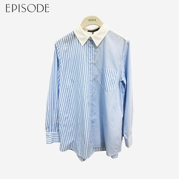 EPISODE - 個性粗細條紋拼接休閒襯衫143303