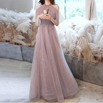 香檳色晚禮服裙2025新款秋季宴會氣質名媛伴娘服主持人大氣連衣裙