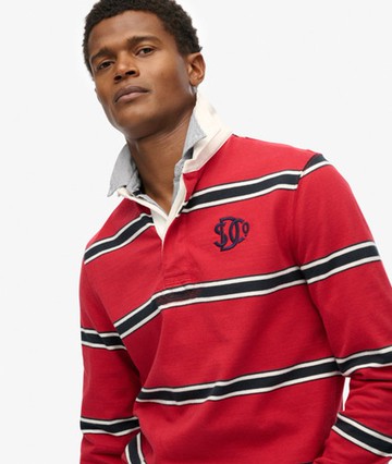 Superdry Men's Vintage Athletic Stripe Rugby Top Red Size: L