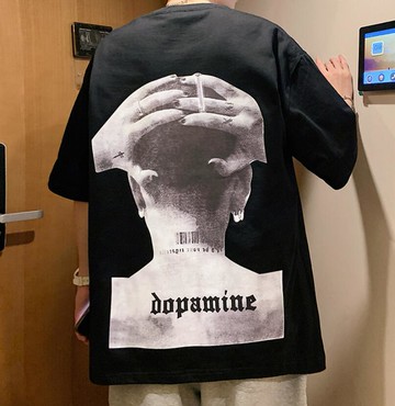 FINDSENSE X 韓潮 街頭時尚 寬鬆大尺碼 抱頭人像印花 男士 短袖T恤 學生短T