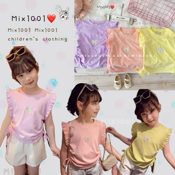 🌈✨mix1001彩色亮片蝴蝶結造抽繩上衣✨兒童亮色綁繩造型無袖上衣 5-17
