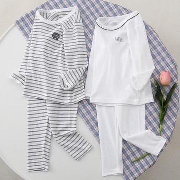 男童女童內衣套裝白色四季純棉薄款寶寶中大童睡衣打底衫長袖長褲