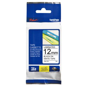 【Brother 兄弟】TZe-231 護貝標籤帶 白底黑字 12mm