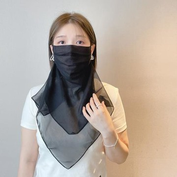 韓版細膩柔軟紗純色防曬面紗透氣面罩全臉夏季薄款遮陽護頸女