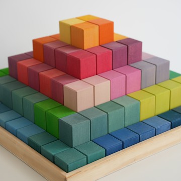 浸染木制彩虹積木椴木金字塔大號積木拼裝彩色疊疊樂益智早教玩具【益三和】可開發票
