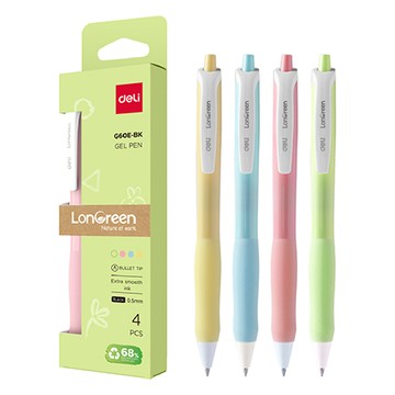 得力Deli LonGreen環保按壓中性筆/EG60E-BK/0.5mm/黑色/4支裝