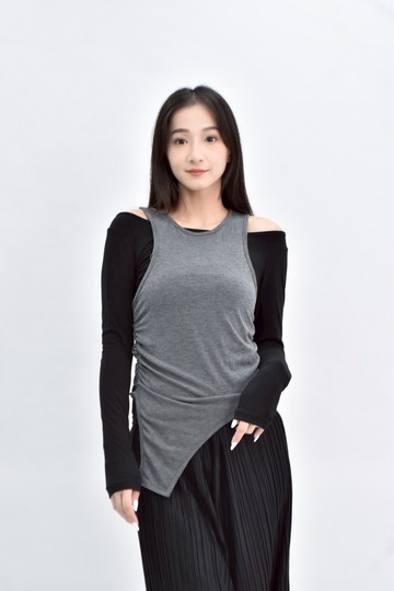 【加購優惠】(S) anna 韓牌兩件式內刷毛灰色長袖上衣