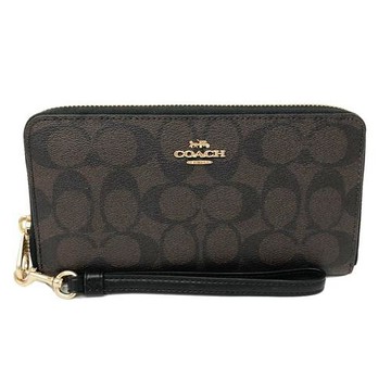 【COACH】C LOGO手掛式拉鍊零錢袋長夾(深咖)