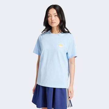 adidas 愛迪達 上衣 女款 短袖上衣 運動 GRAPHIC TEE OR 藍 IT9831