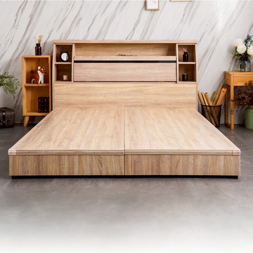 【本木】蒼空 簡約黑玻收納房間二件組-雙人5尺 床頭+六分加厚床底梧桐