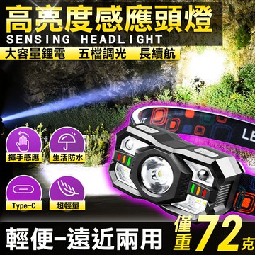 🔥隔日到貨🔥輕便型 感應頭燈 工作頭燈LED頭燈 廣角 聚焦 露營燈 照明燈 登山 強光頭燈USB充電 戶外防水