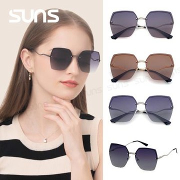 【SUNS】時尚精品偏光墨鏡 韓版漸層切邊墨鏡 超輕量金屬無邊框 防眩光/遮陽/輕盈材質/抗UV400