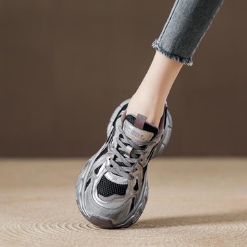 厚底增高紫色老爹鞋女做舊臟臟鞋2025春秋新款網面透氣休閑運動鞋