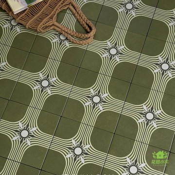 免運 公司貨 地面磚 法式小清新綠色小花磚 中古風度假風民宿咖啡店休閑空間橄欖綠瓷磚 可開發票 全館八折 工廠現貨直銷 新品特價 HTXW12232